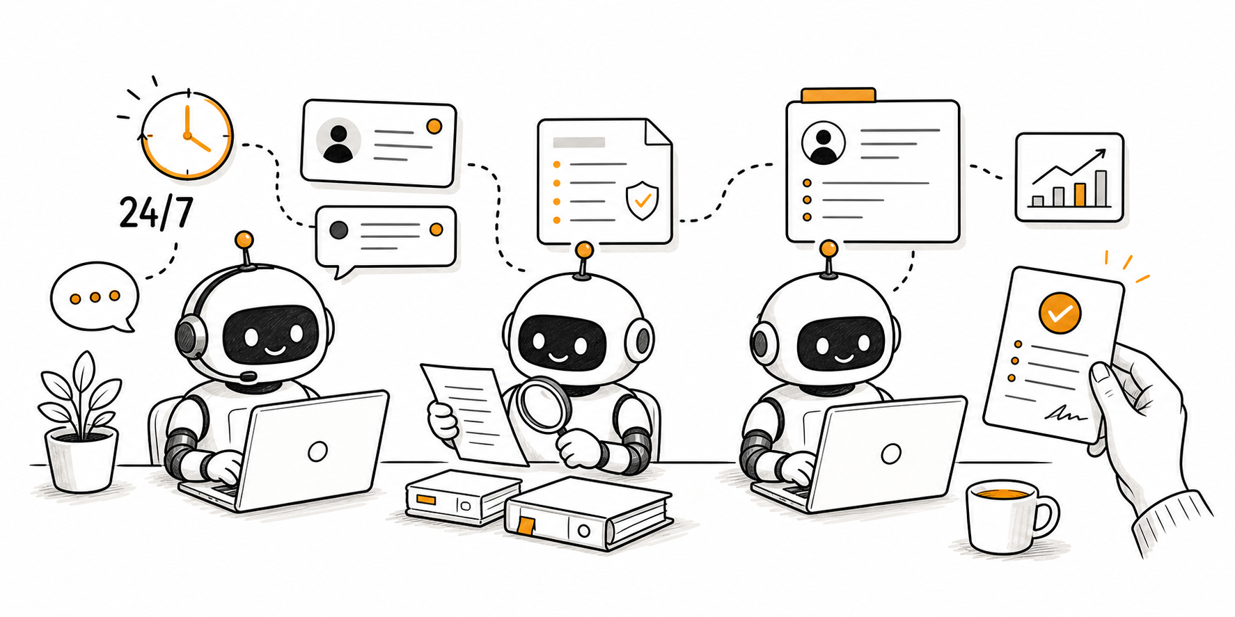 Agents d'IA treballant en suport, coneixement intern i context de clients.