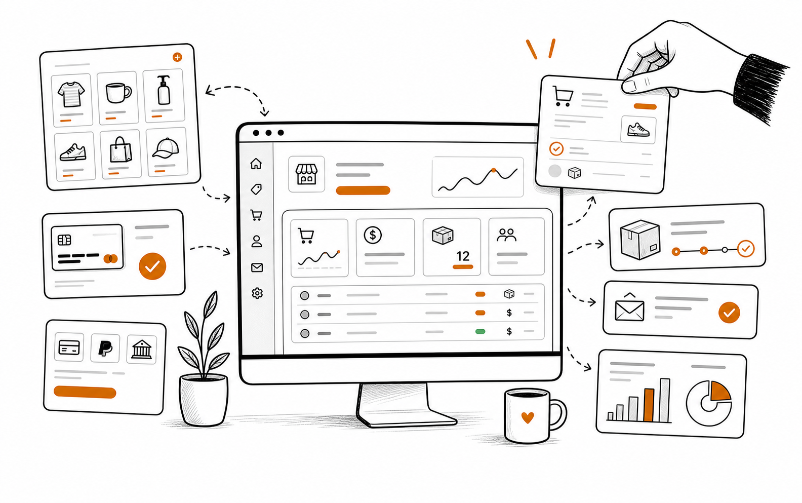 Online store products, payments, delivery, and orders becoming one clear store operation.